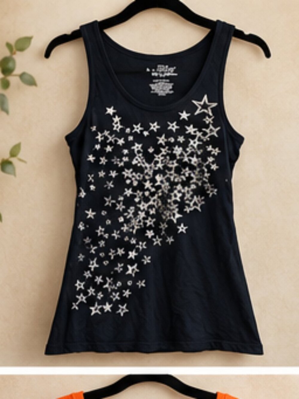 Cute Black Tank w Silver Stars
